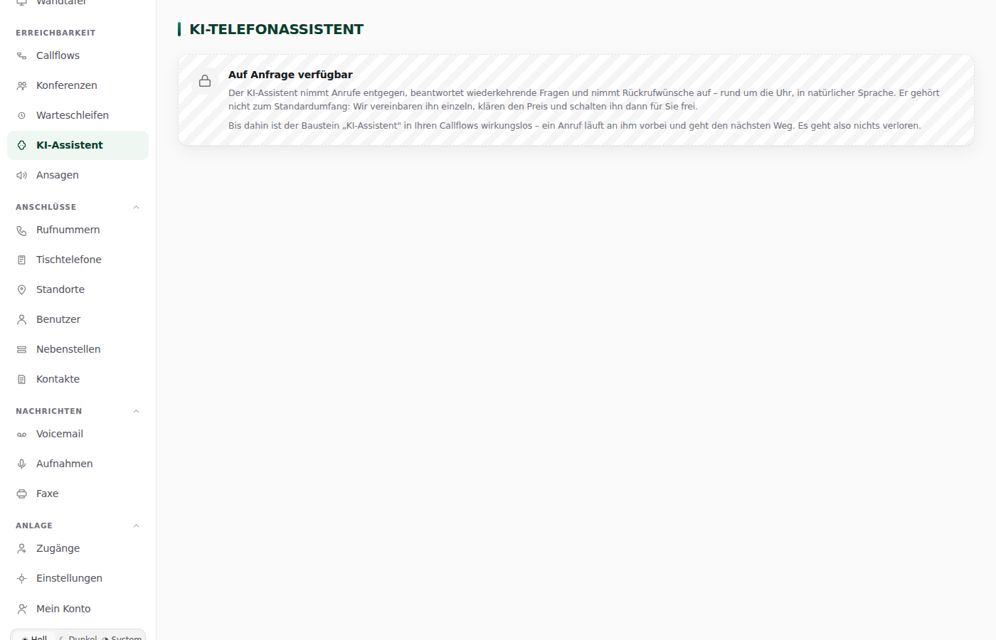 Die Einrichtung des Sprachassistenten in Taamas Universe: Zuordnung zum Kunden, Gesprächsziele und Ausweichweg.